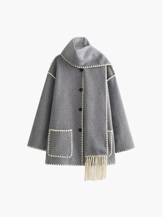 Cozy Blanket Stitch Wool Wrap Jacket