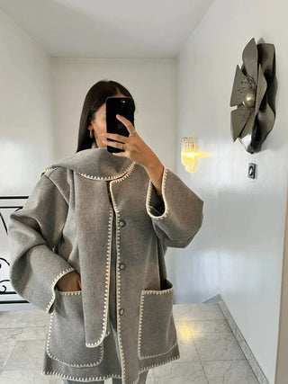 Cozy Blanket Stitch Wool Wrap Jacket