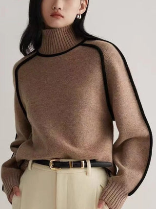 Luxe Wool Edge Trim Turtleneck Sweater