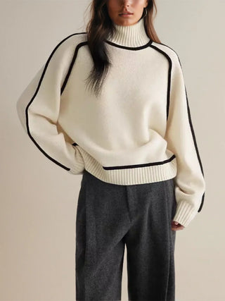 Luxe Wool Edge Trim Turtleneck Sweater