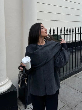 Oversized Wool Blend Scarf Wrap Jacket