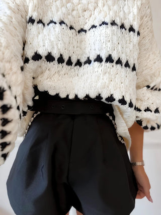 Textured Knit Oversized Diamond Pattern Sweater