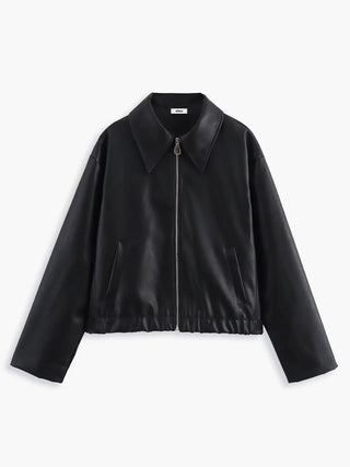 Classic Faux Leather Bomber Jacket