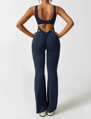 V-Back Flared Jumpsuit Blue