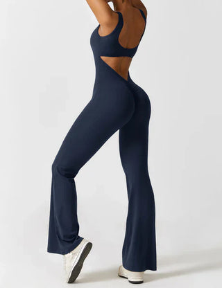 V-Back Flared Jumpsuit Blue