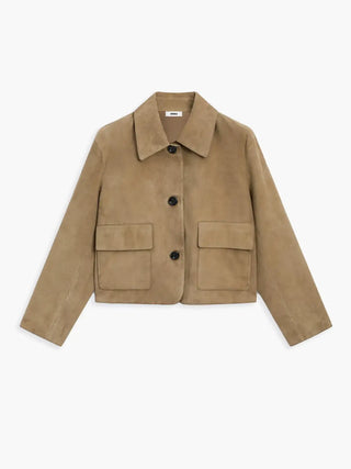 Classic Buttoned Faux Suede Crop Jacket