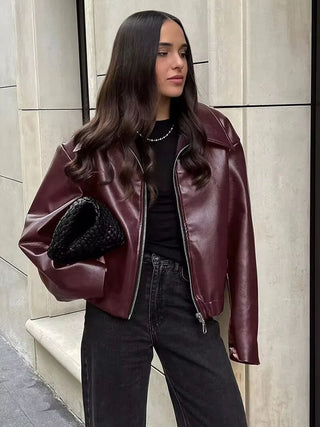 Classic Faux Leather Bomber Jacket