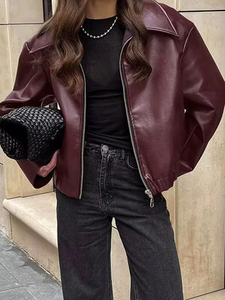 Classic Faux Leather Bomber Jacket