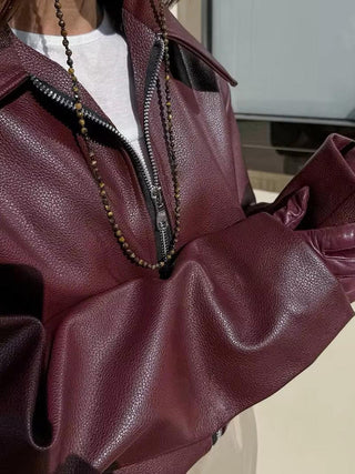 Classic Faux Leather Bomber Jacket