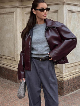 Classic Faux Leather Bomber Jacket