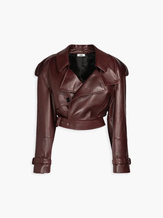 Cropped Faux Leather Trench Jacket