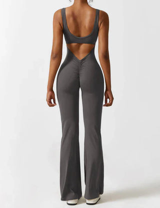 V-Back Flared Jumpsuit Grey