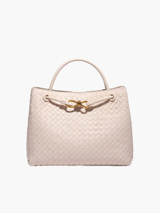 Butterfly Closure Woven Leather Tote Bag