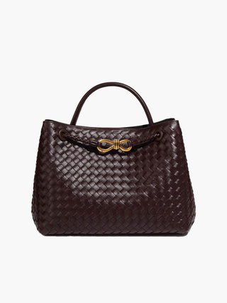 Butterfly Closure Woven Leather Tote Bag