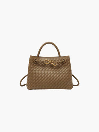 Butterfly Closure Woven Leather Tote Bag