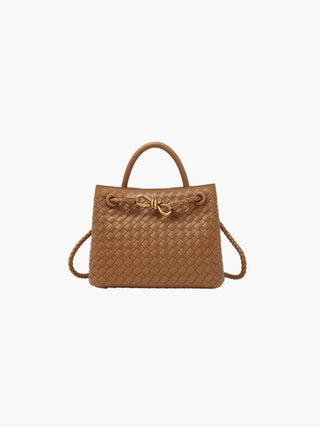 Butterfly Closure Woven Leather Tote Bag