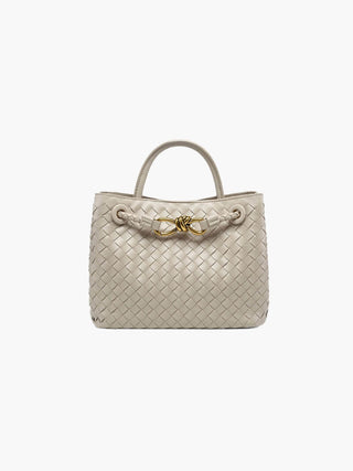 Butterfly Closure Woven Leather Tote Bag