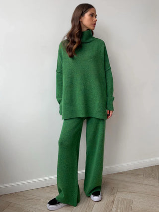 Cozy Knit Turtleneck Set with Wide-Leg Pants