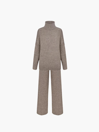 Cozy Knit Turtleneck Set with Wide-Leg Pants