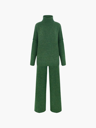 Cozy Knit Turtleneck Set with Wide-Leg Pants