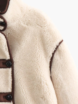 Faux Shearling Stand Collar Jacket