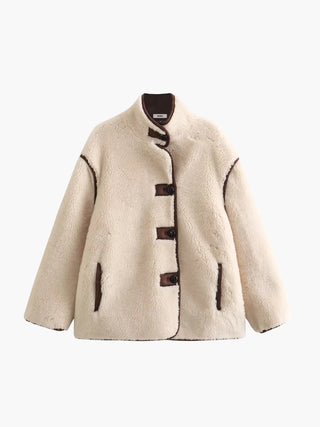 Faux Shearling Stand Collar Jacket