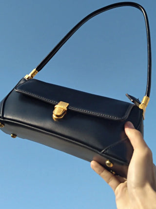 Faux Leather Shoulder Bag with Vintage Gold-Tone Hardware