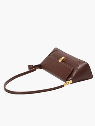 Faux Leather Shoulder Bag with Vintage Gold-Tone Hardware