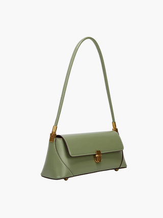 Faux Leather Shoulder Bag with Vintage Gold-Tone Hardware