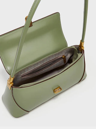 Faux Leather Shoulder Bag with Vintage Gold-Tone Hardware