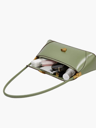 Faux Leather Shoulder Bag with Vintage Gold-Tone Hardware