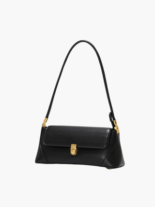 Faux Leather Shoulder Bag with Vintage Gold-Tone Hardware