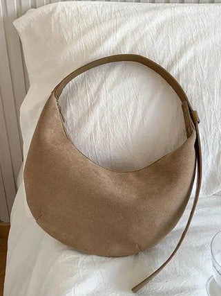 Faux Suede Crescent Shoulder Bag with Soft Buckle Detail