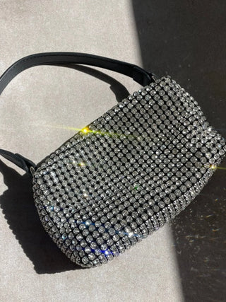 Rhinestone Mesh Evening Bag with Zipper Closure