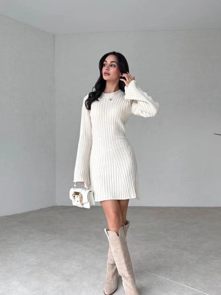 Ribbed Knit Bell-Sleeve Mini Dress