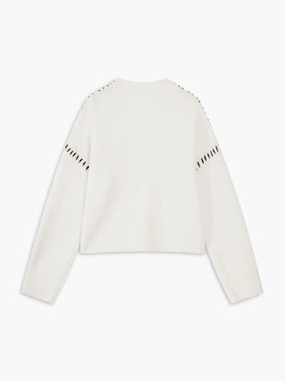 Ribbed Wool Mock Neck Whipstitch Sweater