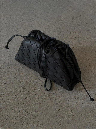 Braided Faux Leather Drawstring Bag