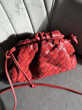 Braided Faux Leather Drawstring Bag