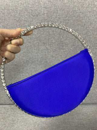 Crystal Handle Half-Moon Evening Bag