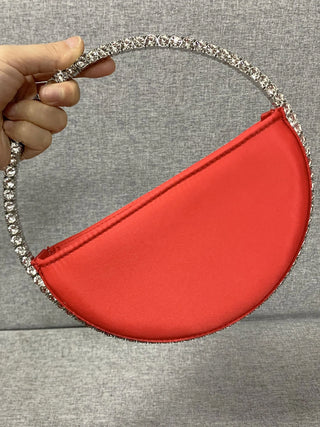 Crystal Handle Half-Moon Evening Bag