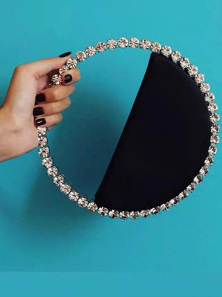 Crystal Handle Half-Moon Evening Bag