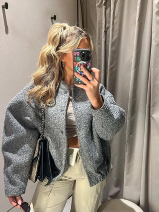 Relaxed Fit Wool Bomber Jacket