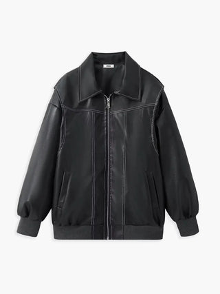 Retro Oversized Faux Leather Bomber