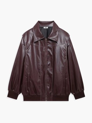 Retro Oversized Faux Leather Bomber