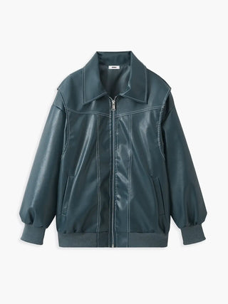 Retro Oversized Faux Leather Bomber