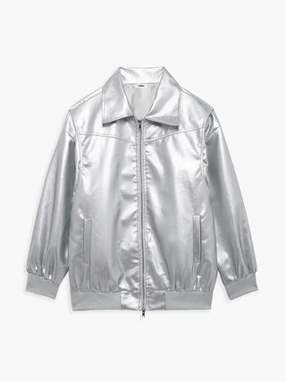 Retro Oversized Faux Leather Bomber