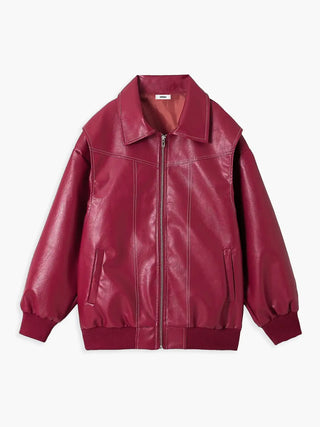 Retro Oversized Faux Leather Bomber