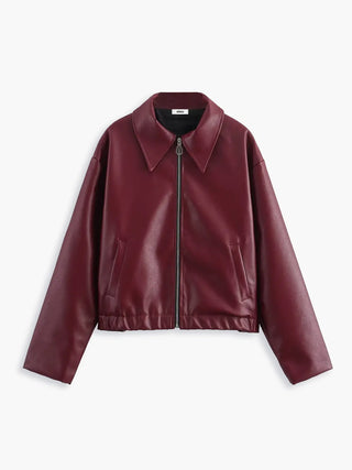 Classic Faux Leather Bomber Jacket